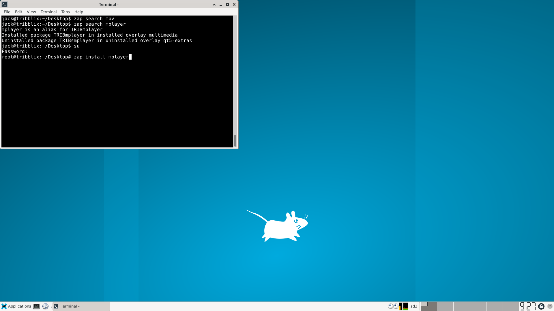 Tribblix desktop screenshot: 0m37 zap