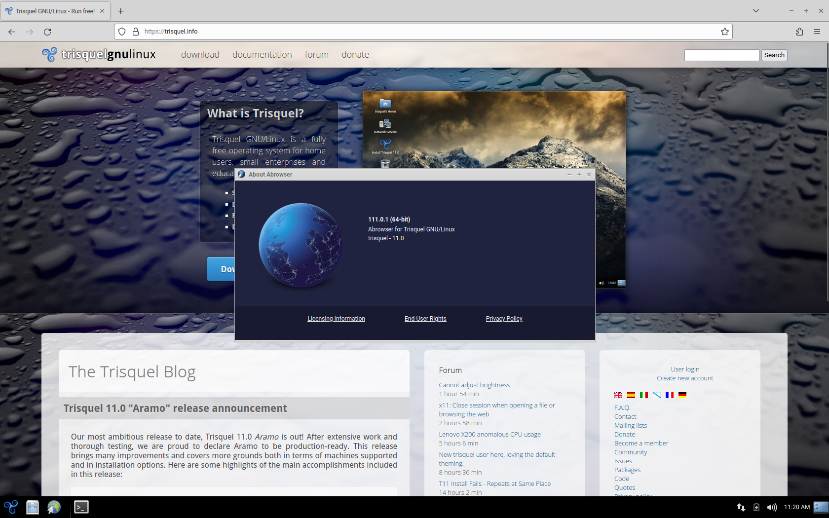 Trisquel desktop screenshot: 11.0 abrowser