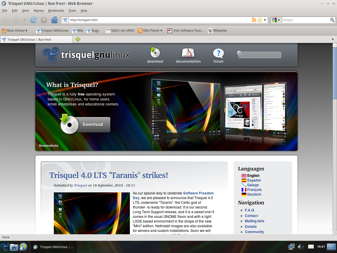Trisquel desktop screenshot: 4.0 web
