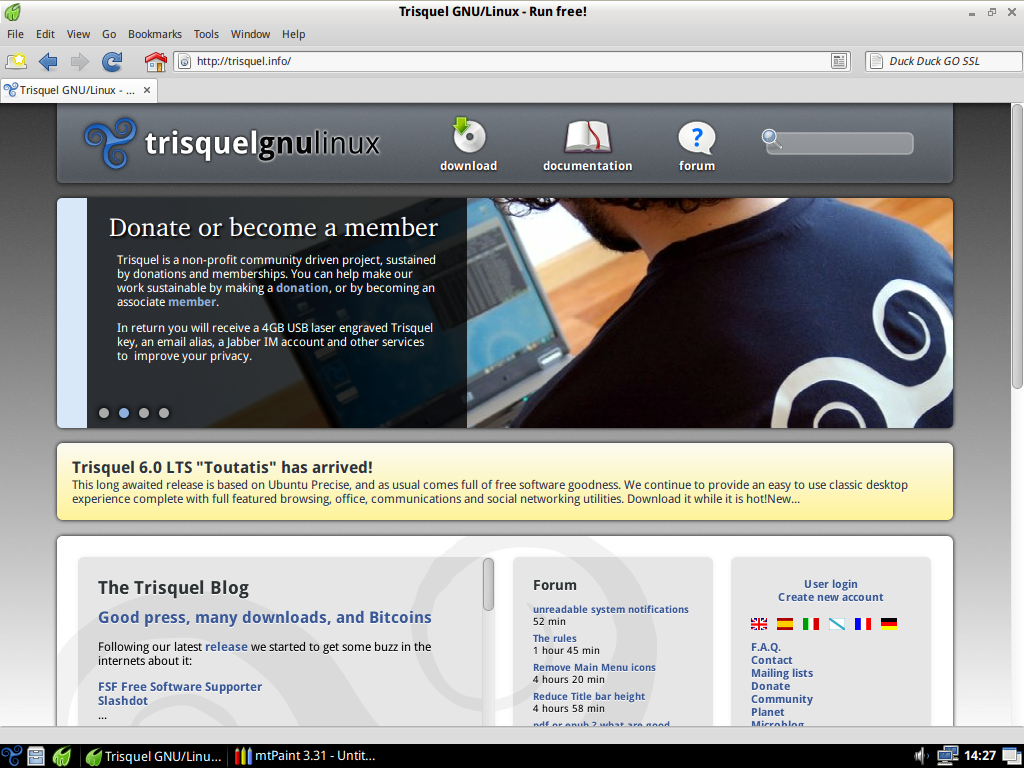 Trisquel desktop screenshot: 6.0 web