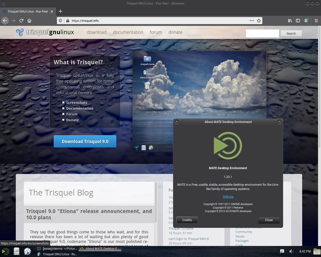 Trisquel desktop screenshot: 9.0 abrowser