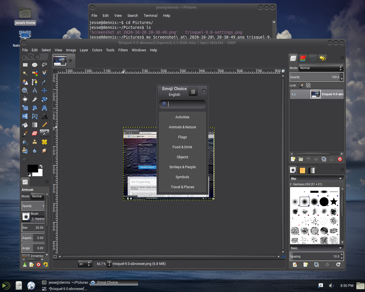 Trisquel desktop screenshot: 9.0 emoji
