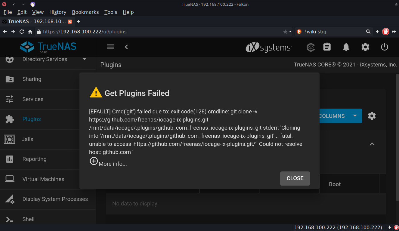 TrueNAS desktop screenshot: 12.0 plugins