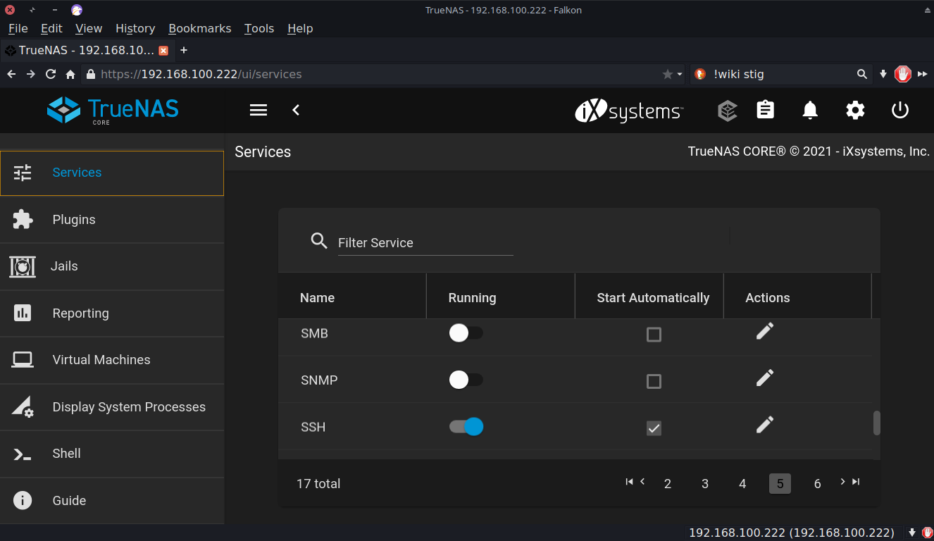 TrueNAS desktop screenshot: 12.0 services