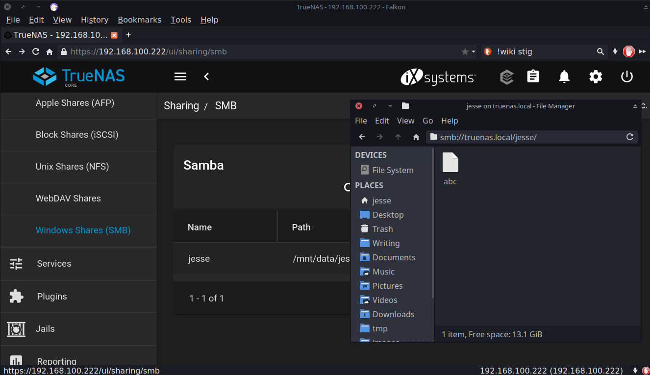 TrueNAS desktop screenshot: 12.0 shares