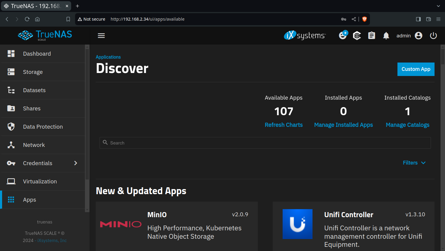 TrueNAS desktop screenshot: 24.04.2 discover