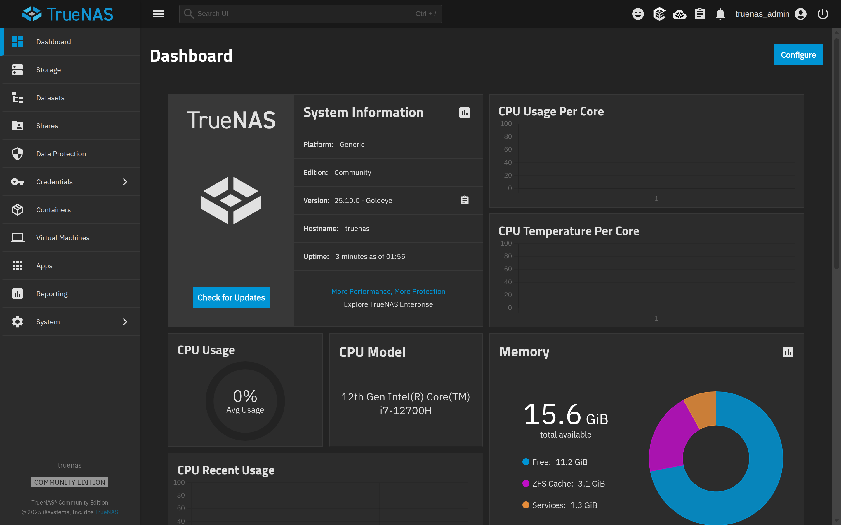 TrueNAS desktop screenshot: 25.10.0