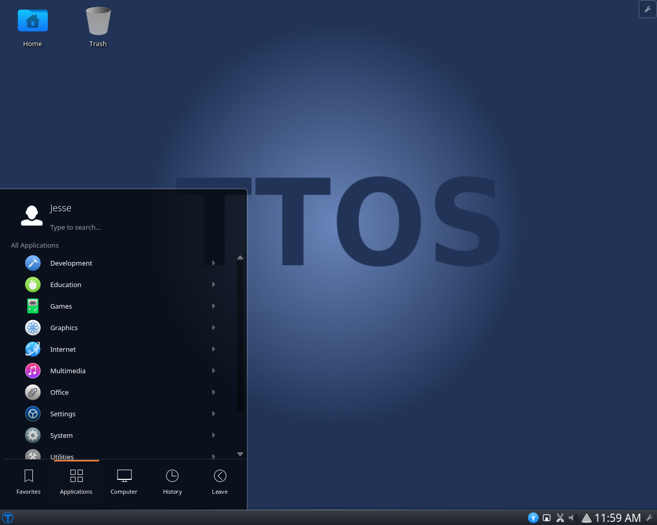 TTOS desktop screenshot: 1.1.2 menu