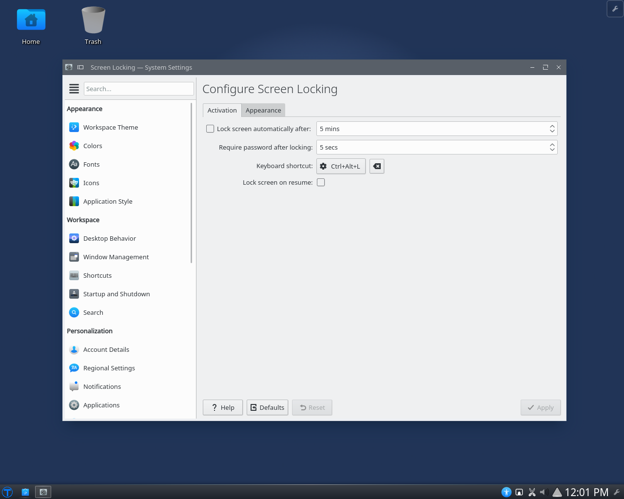 TTOS desktop screenshot: 1.1.2 settings