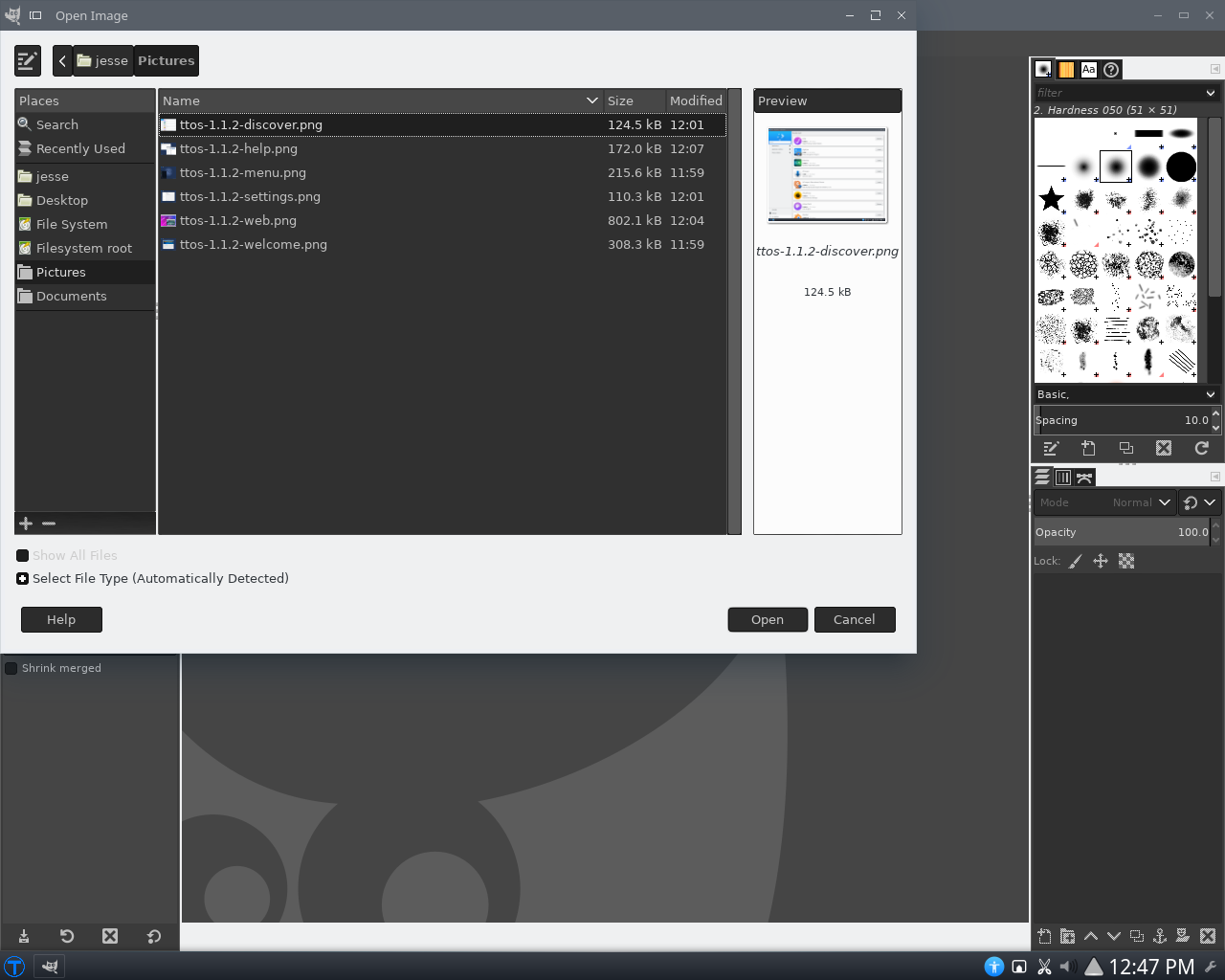 TTOS desktop screenshot: 1.1.2 theme