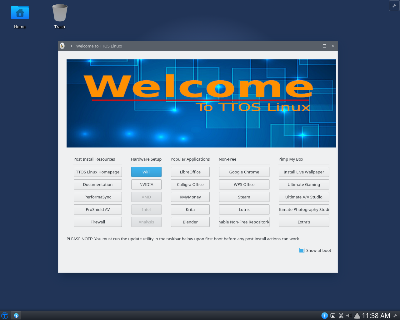 TTOS desktop screenshot: 1.1.2 welcome