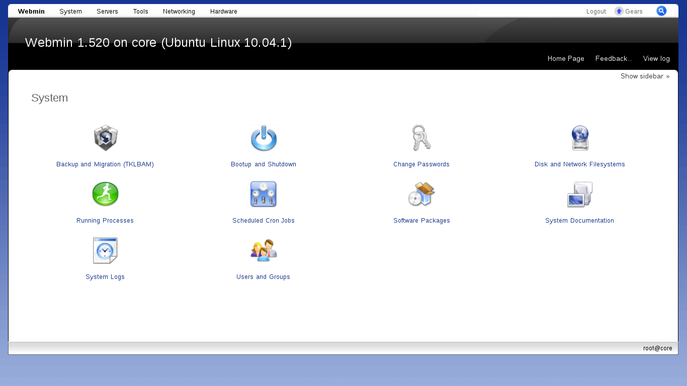 TurnKey desktop screenshot: 11.3 web admin