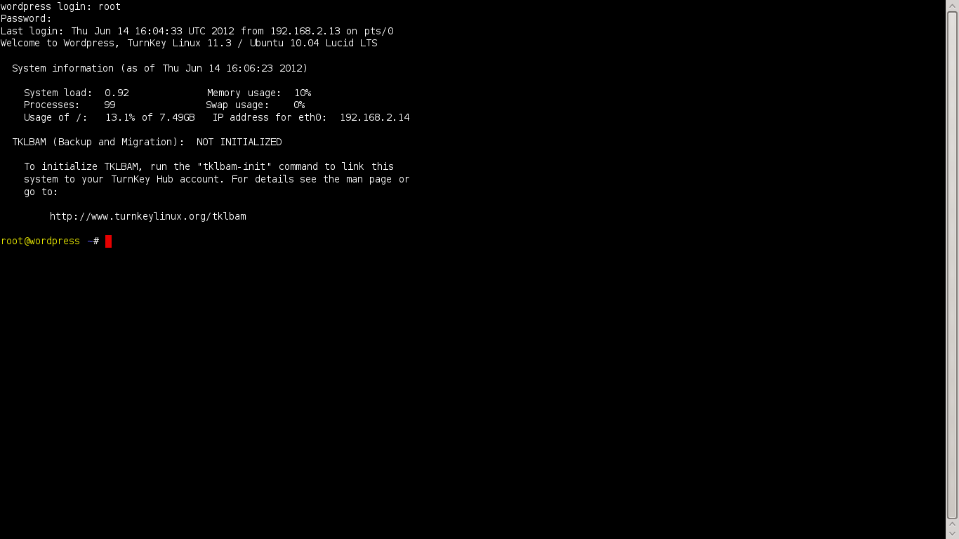 TurnKey desktop screenshot: 11.3 web shell