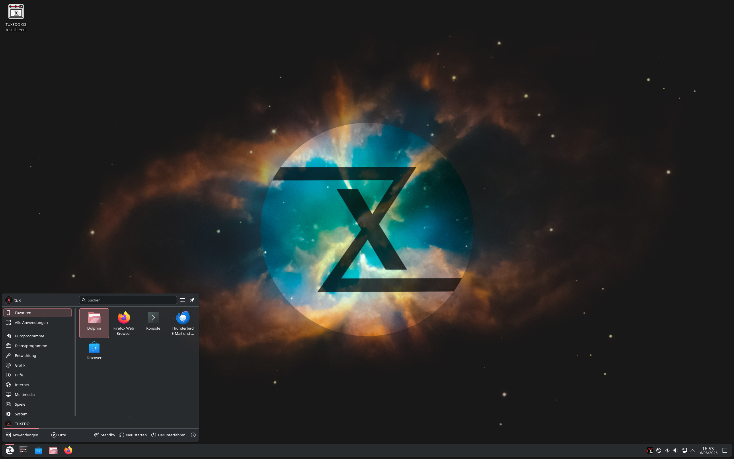 TUXEDO desktop screenshot: 20260813 kde