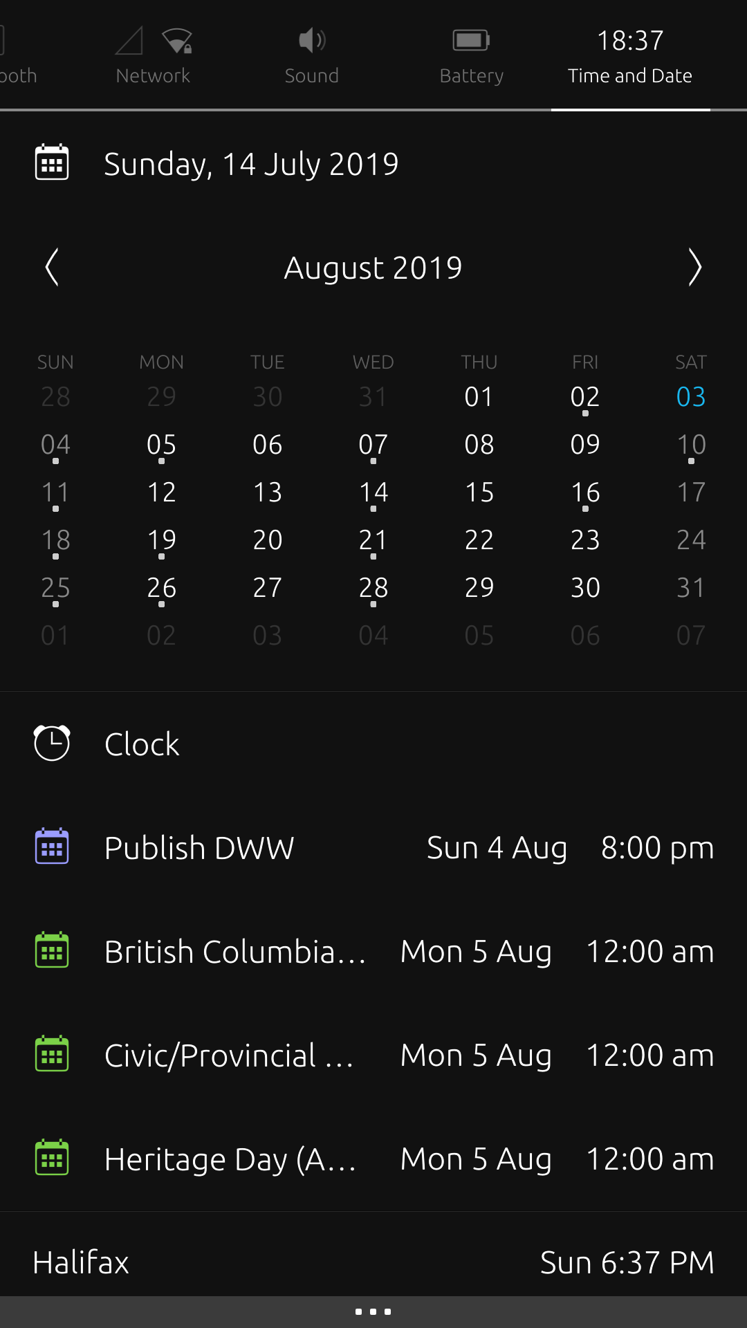 UBports desktop screenshot: 16.04 calendar
