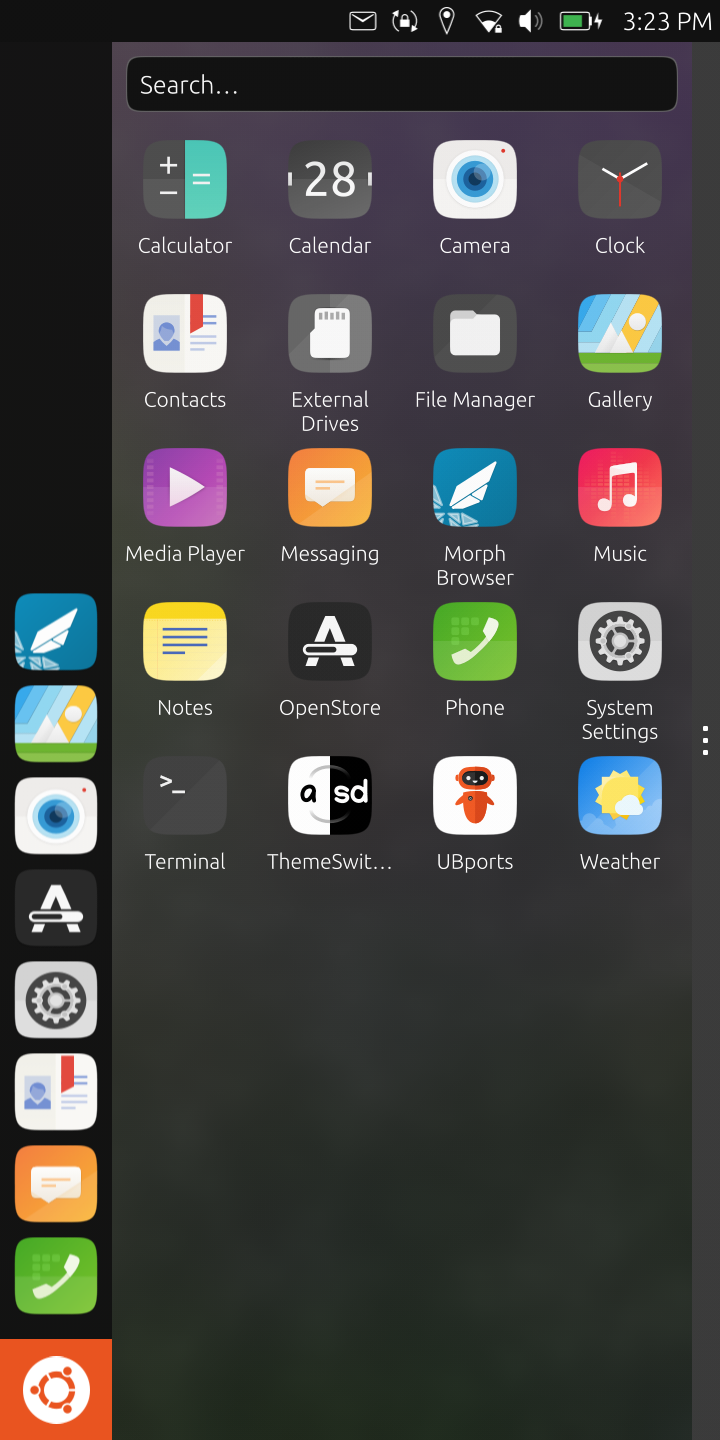 UBports desktop screenshot: 16.04 pinephone app tray
