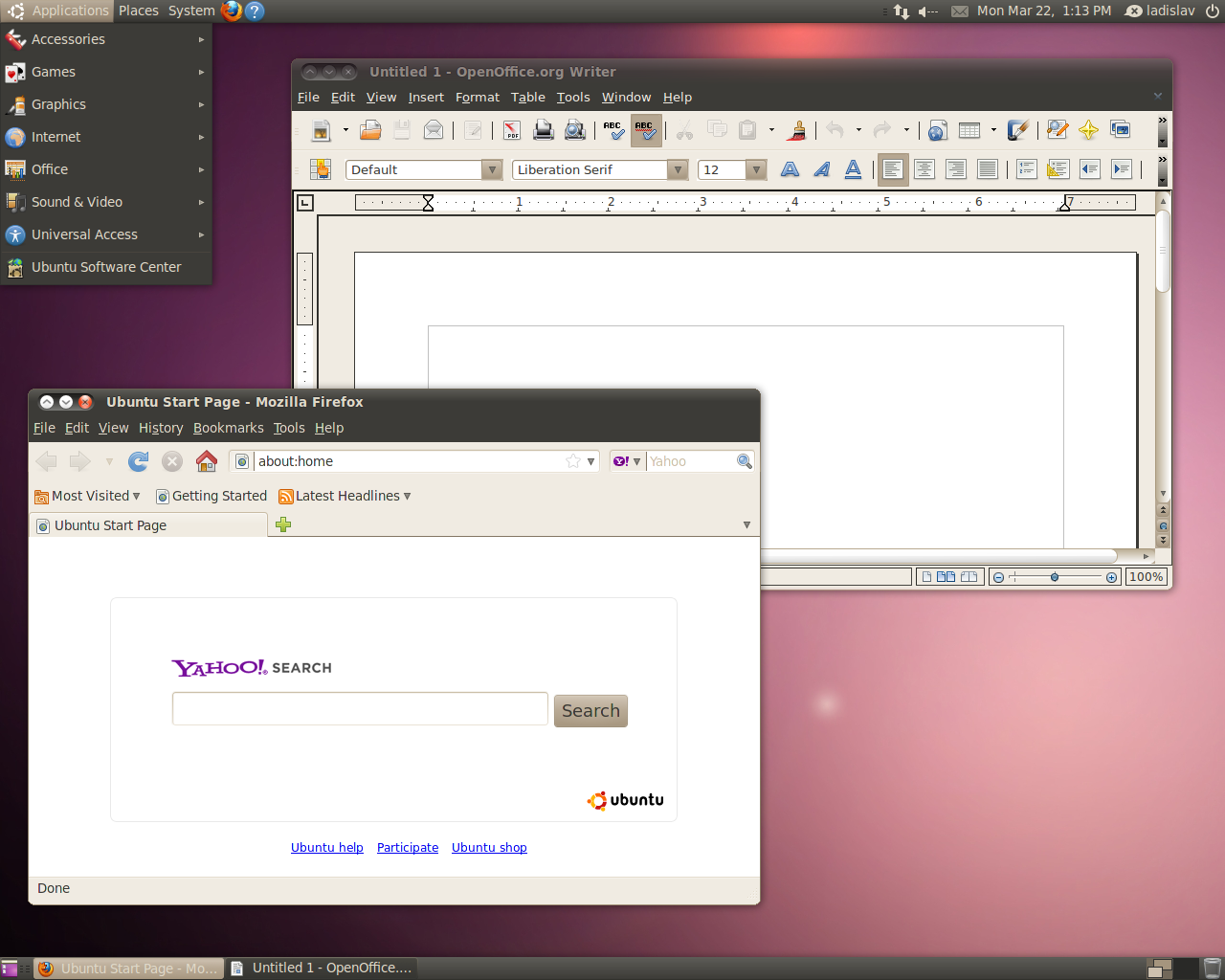 Ubuntu desktop screenshot: 10.04 beta1