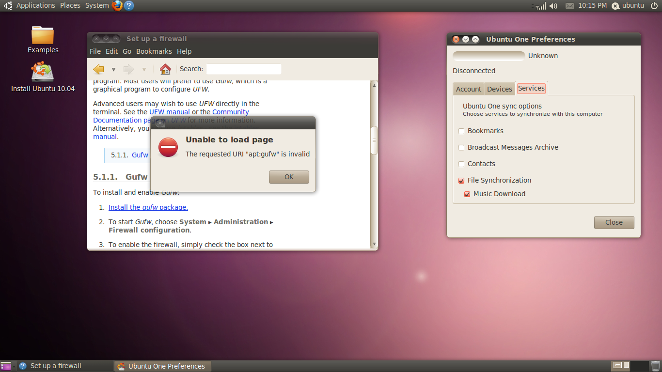 Ubuntu desktop screenshot: 10.04 help