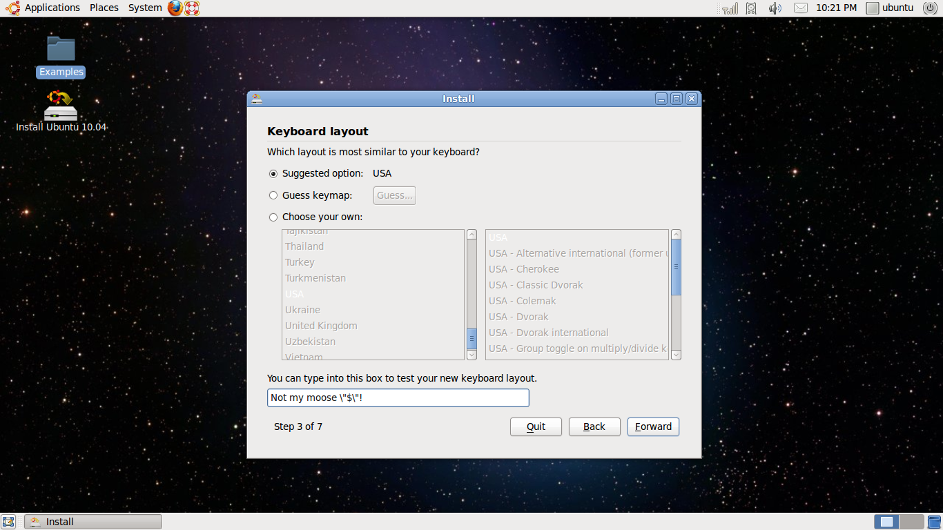 Ubuntu desktop screenshot: 10.04 installer