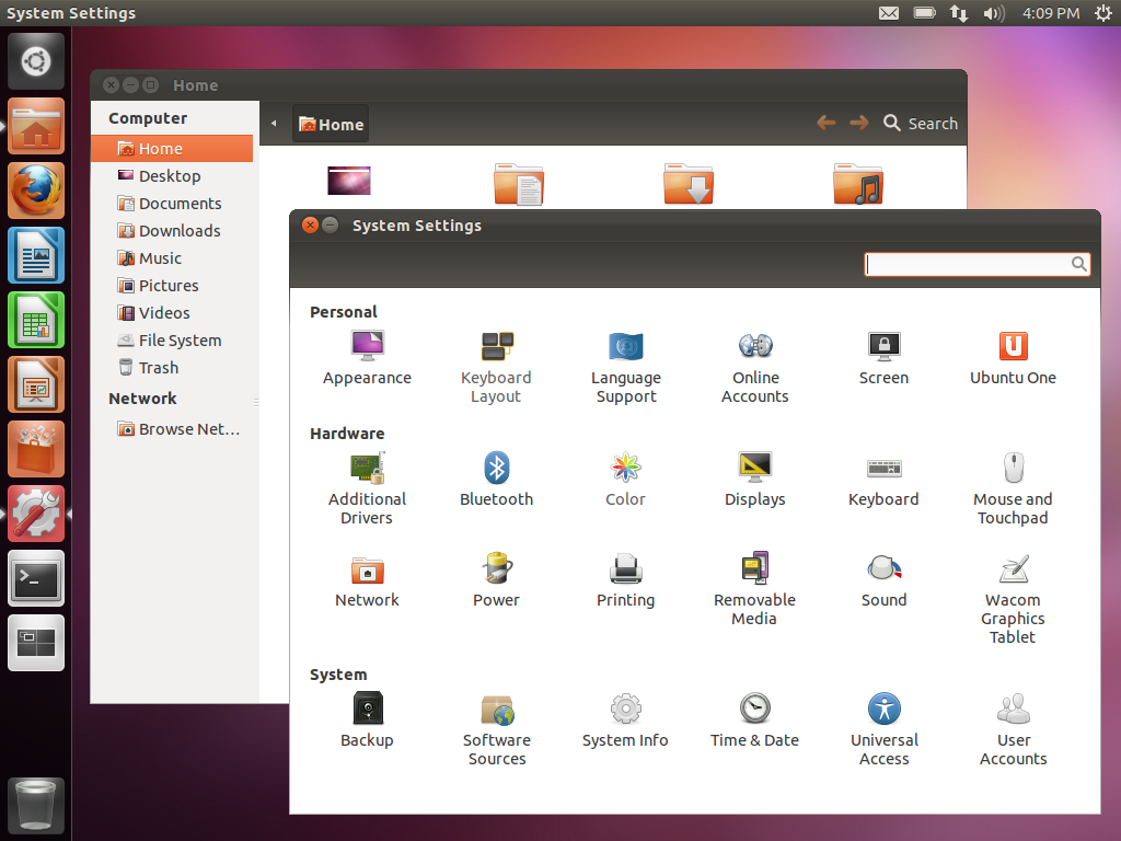 Ubuntu desktop screenshot: 11.10 settings