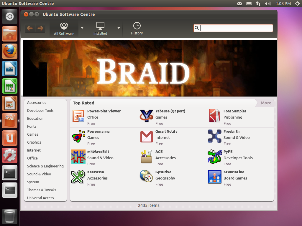 Ubuntu desktop screenshot: 11.10 software centre