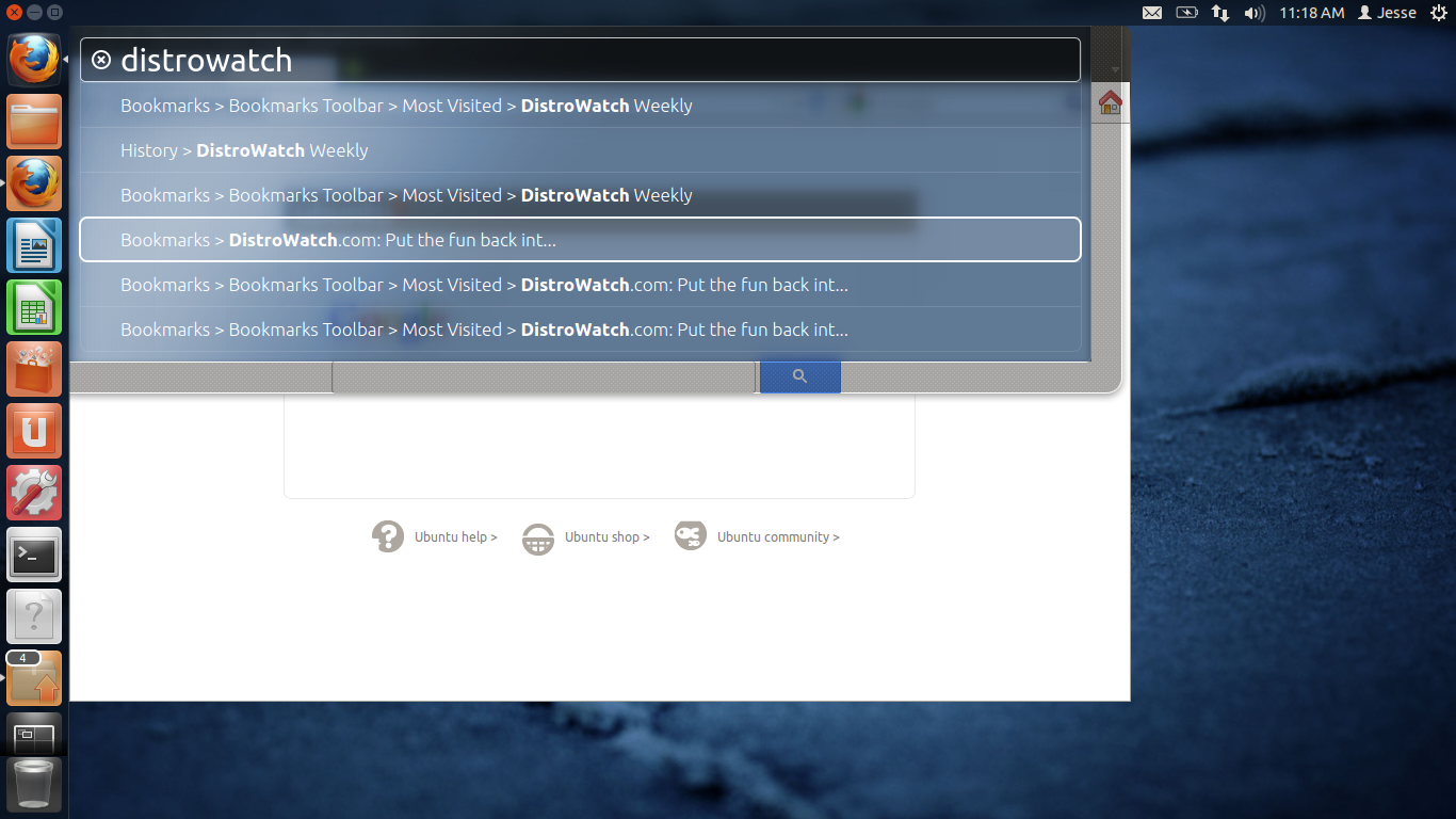 Ubuntu desktop screenshot: 12.04 hud
