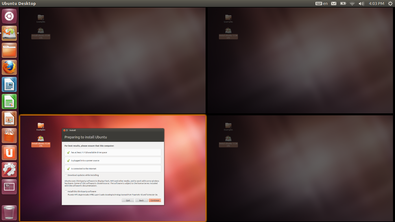 Ubuntu desktop screenshot: 12.04 installer