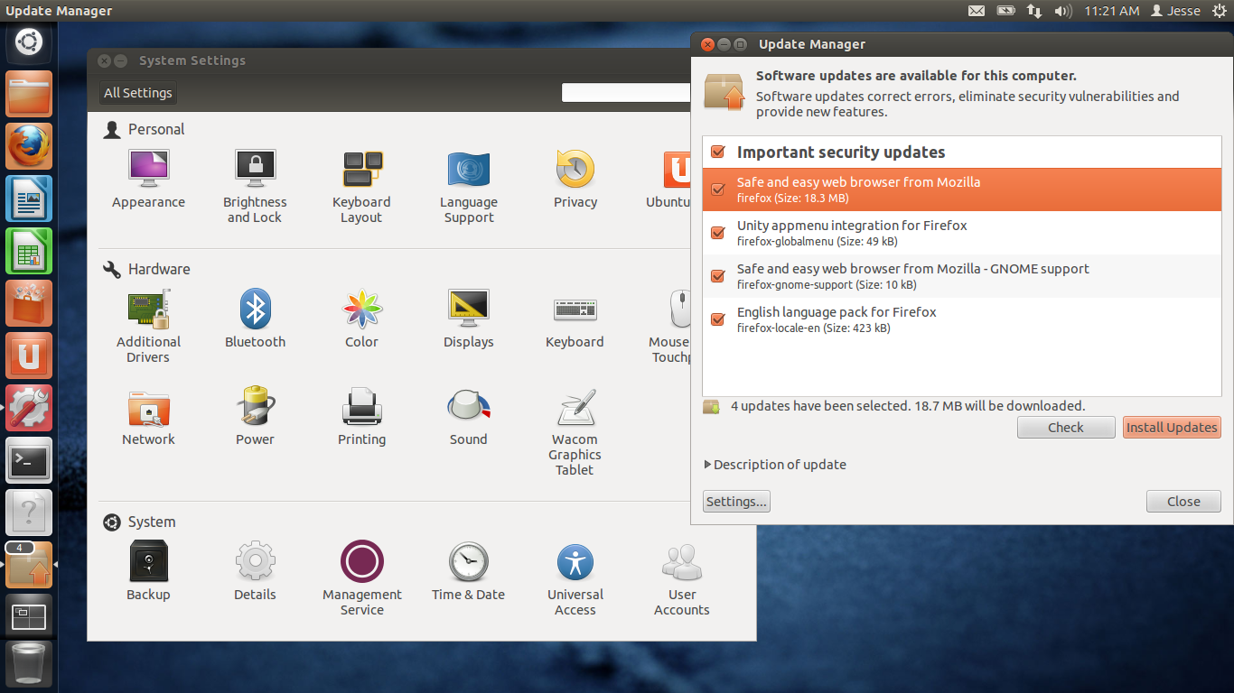 Ubuntu desktop screenshot: 12.04 settings