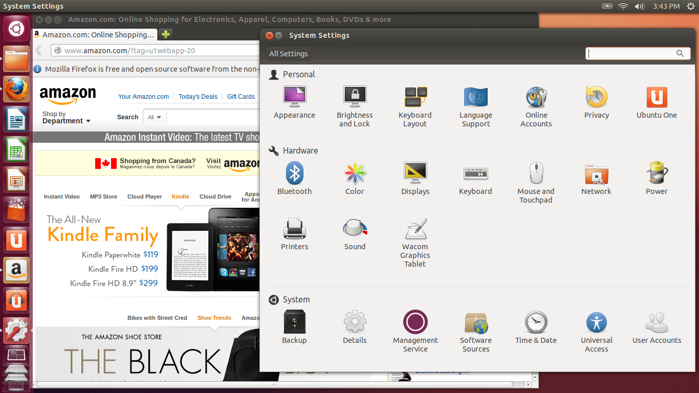 Ubuntu desktop screenshot: 12.10 settings