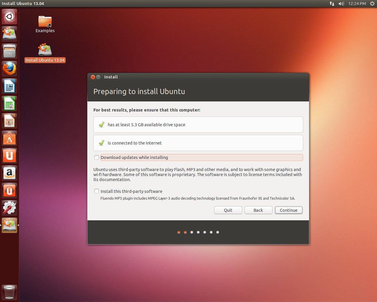 Ubuntu desktop screenshot: 13.04 installer