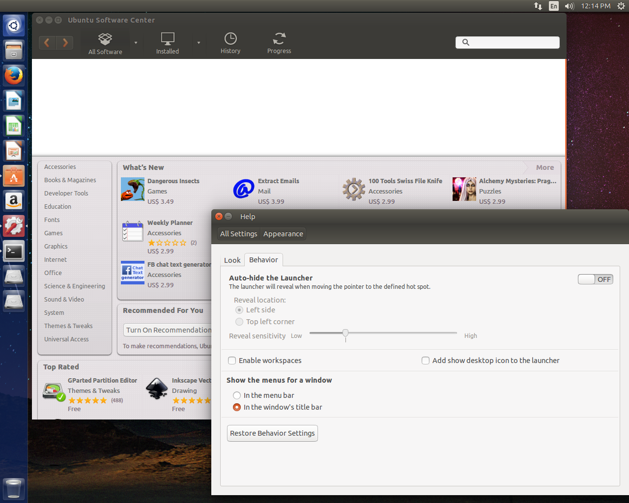 Ubuntu desktop screenshot: 14.04 software