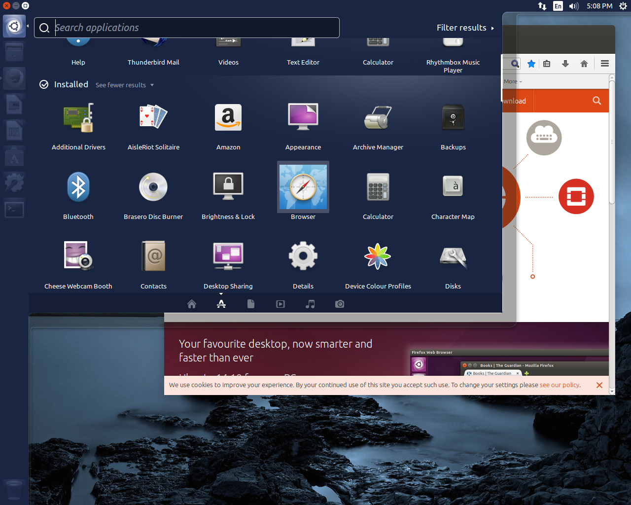 Ubuntu desktop screenshot: 14.10 dash