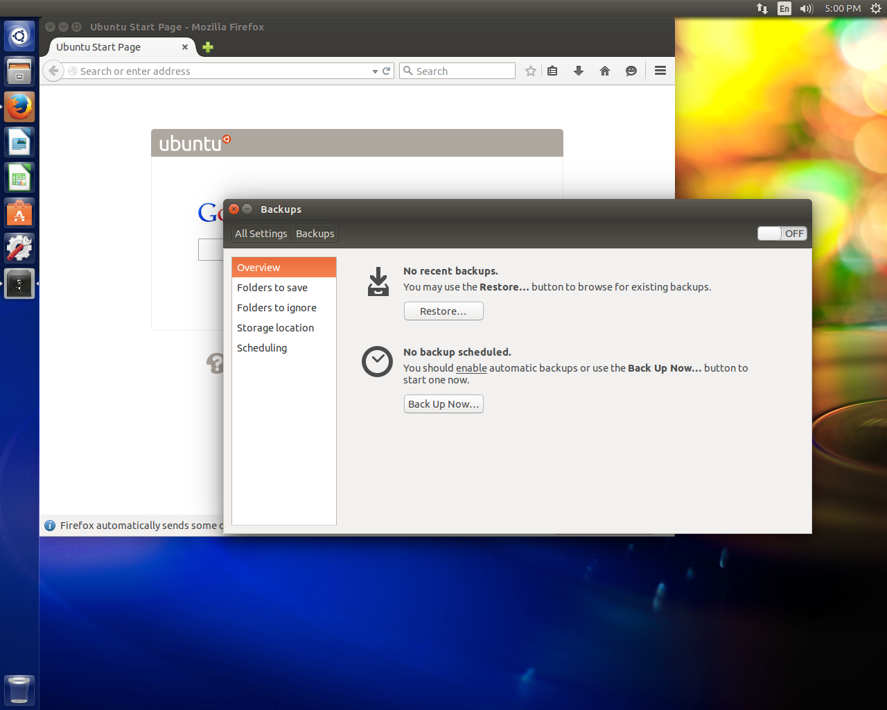 Ubuntu desktop screenshot: 15.04 backup