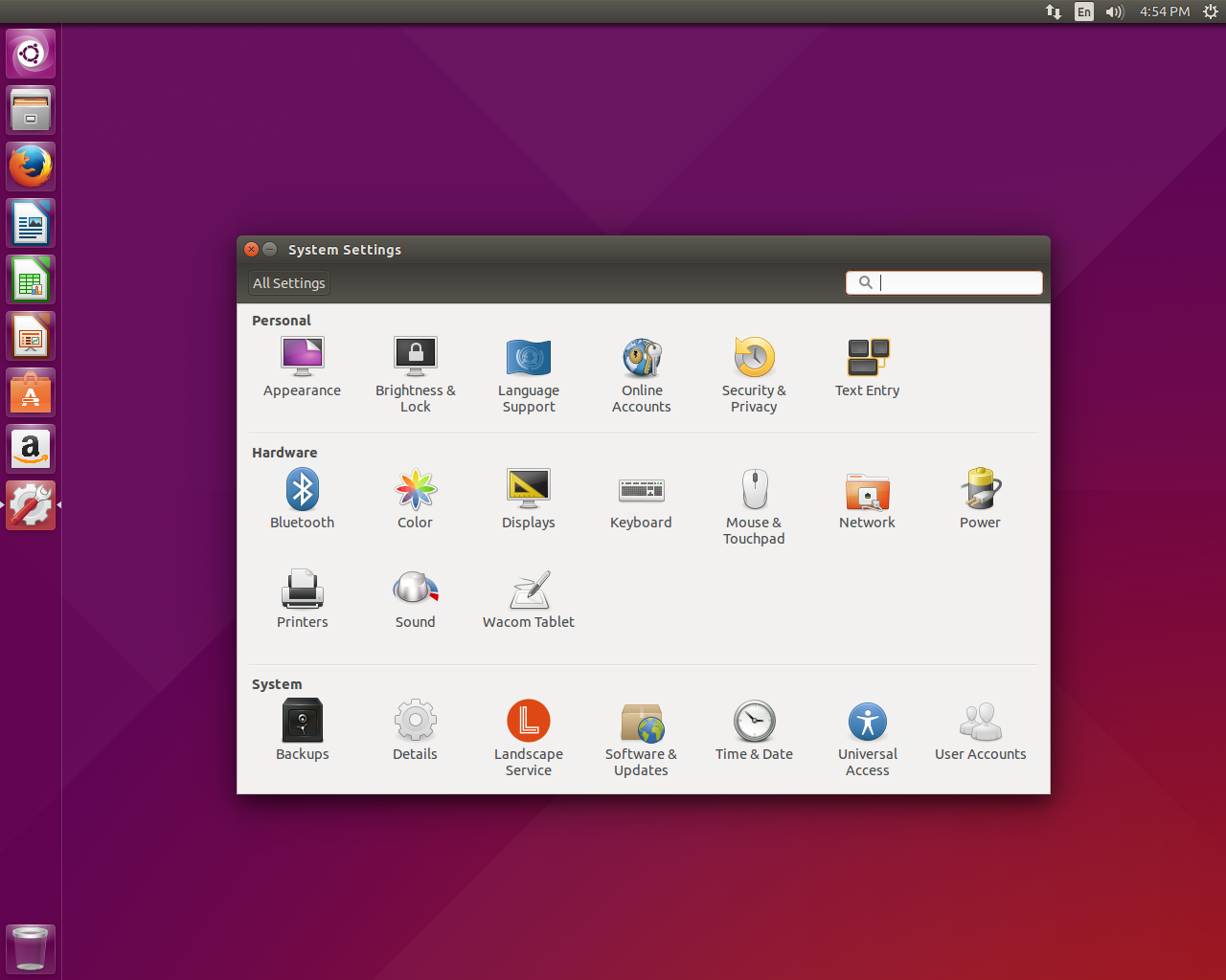 Ubuntu desktop screenshot: 15.04 settings
