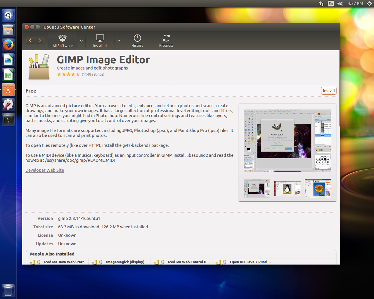 Ubuntu desktop screenshot: 15.04 software