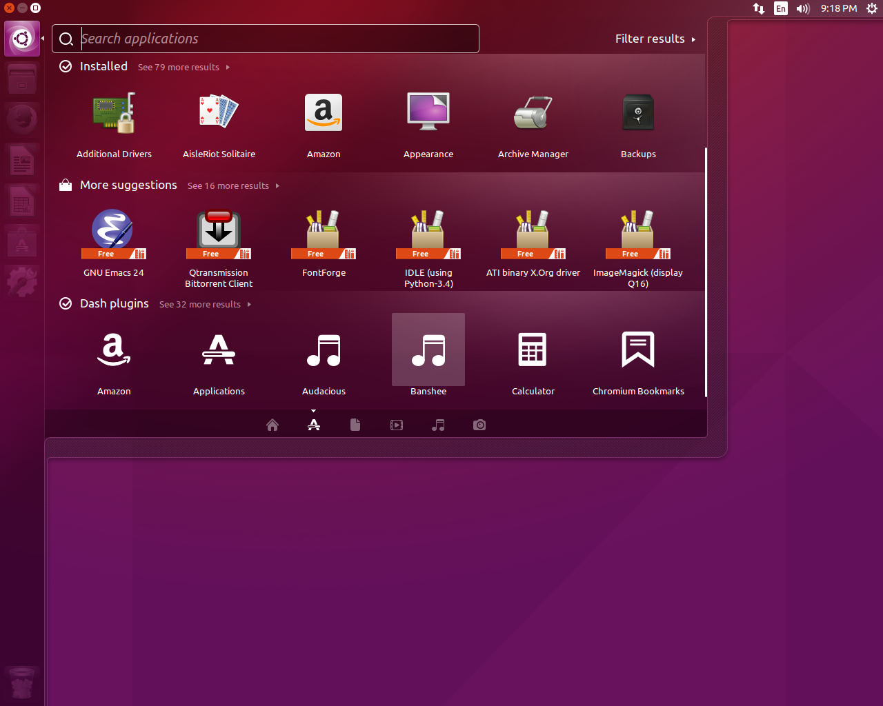 Ubuntu desktop screenshot: 15.10 dash