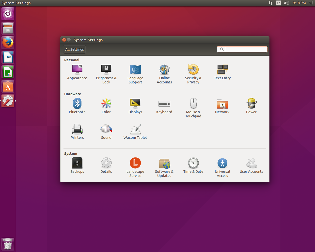 Ubuntu desktop screenshot: 15.10 settings