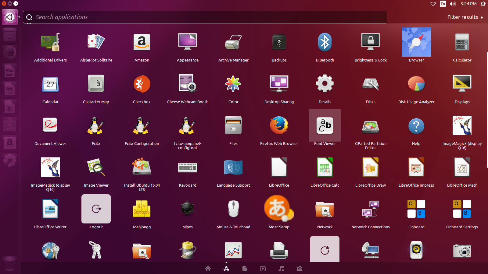 Ubuntu desktop screenshot: 16.04 applications