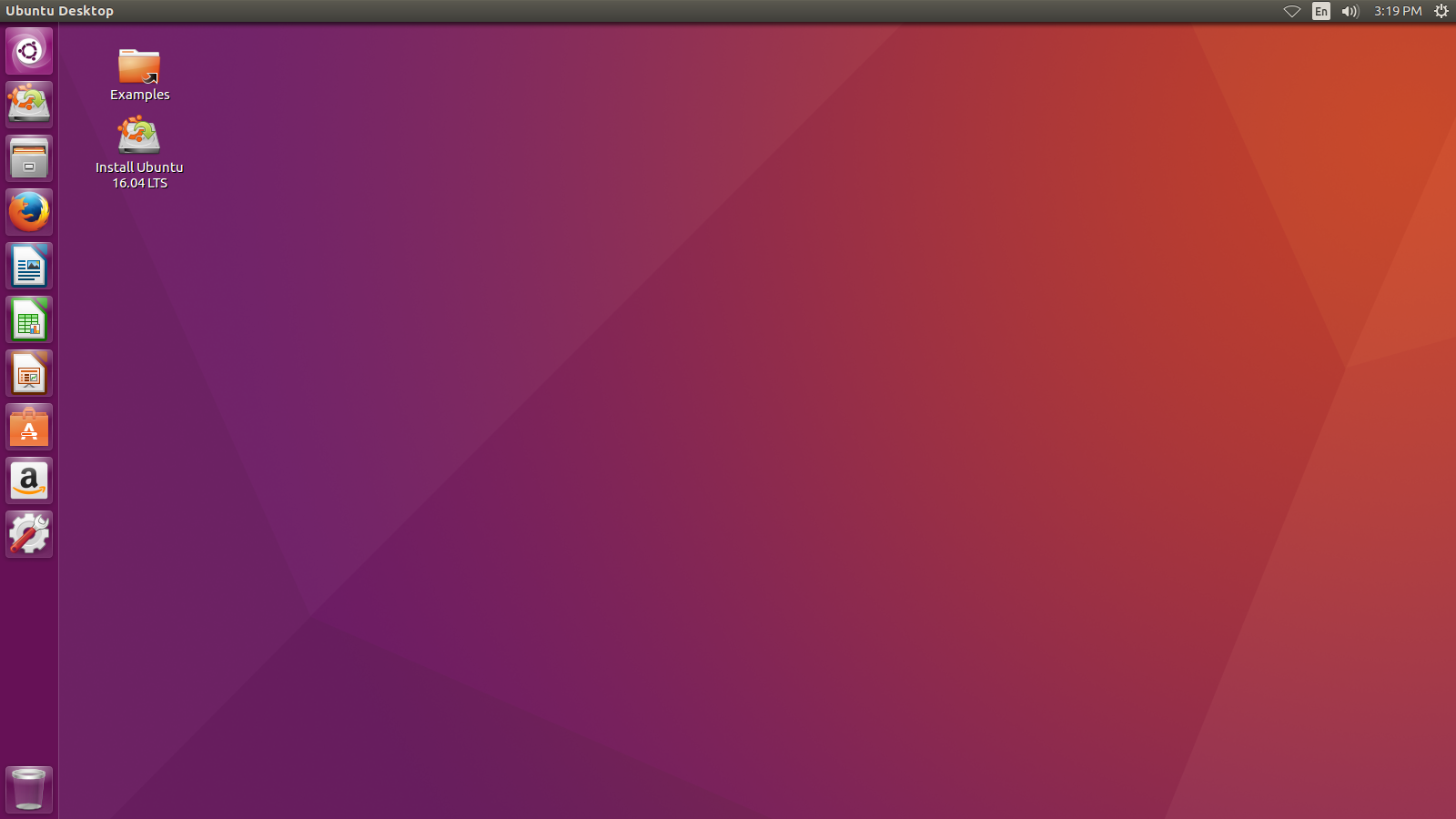 Ubuntu desktop screenshot: 16.04 live desktop