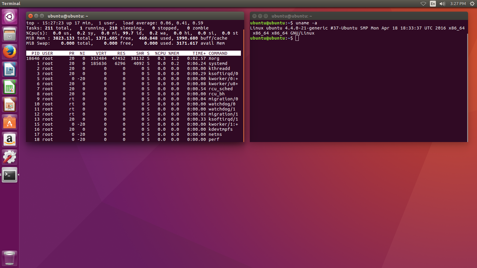 Ubuntu desktop screenshot: 16.04 terminals