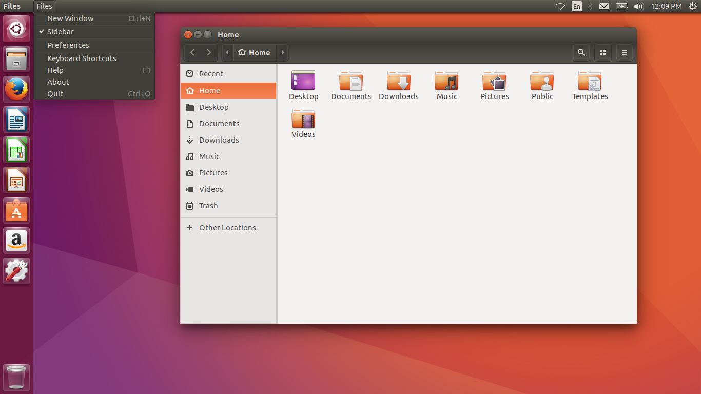 Ubuntu desktop screenshot: 16.10 files