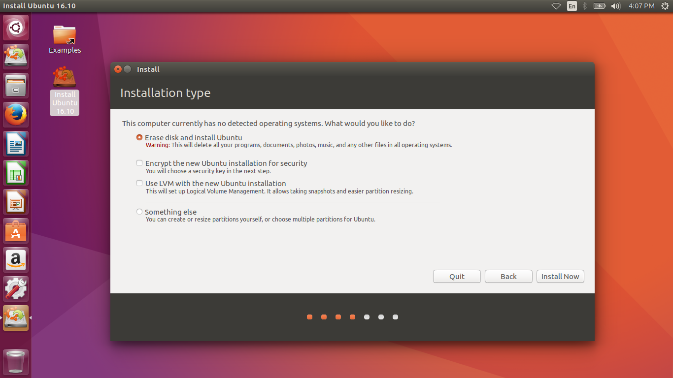 Ubuntu desktop screenshot: 16.10 install