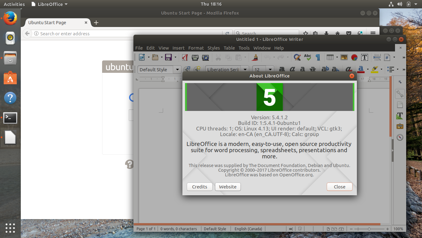 Ubuntu desktop screenshot: 17.10 apps