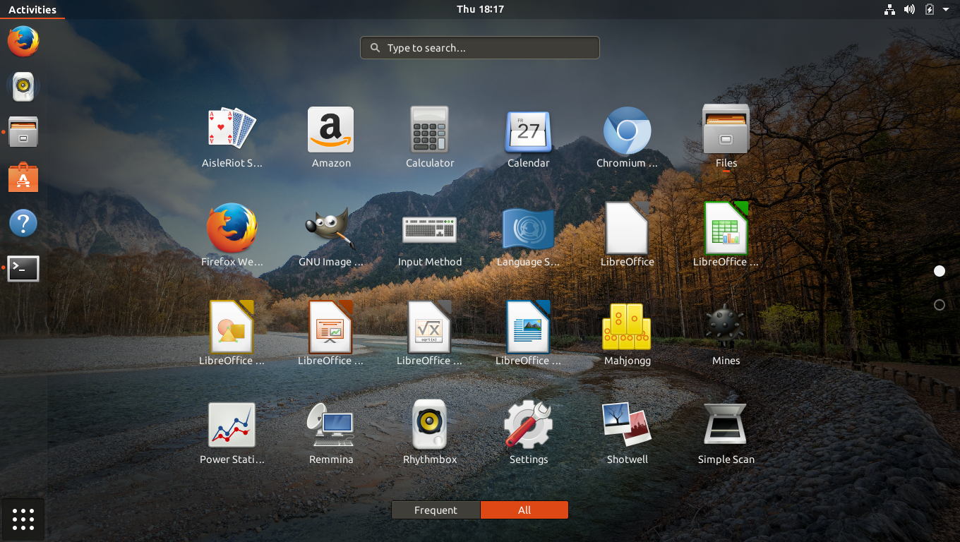Ubuntu desktop screenshot: 17.10 menu