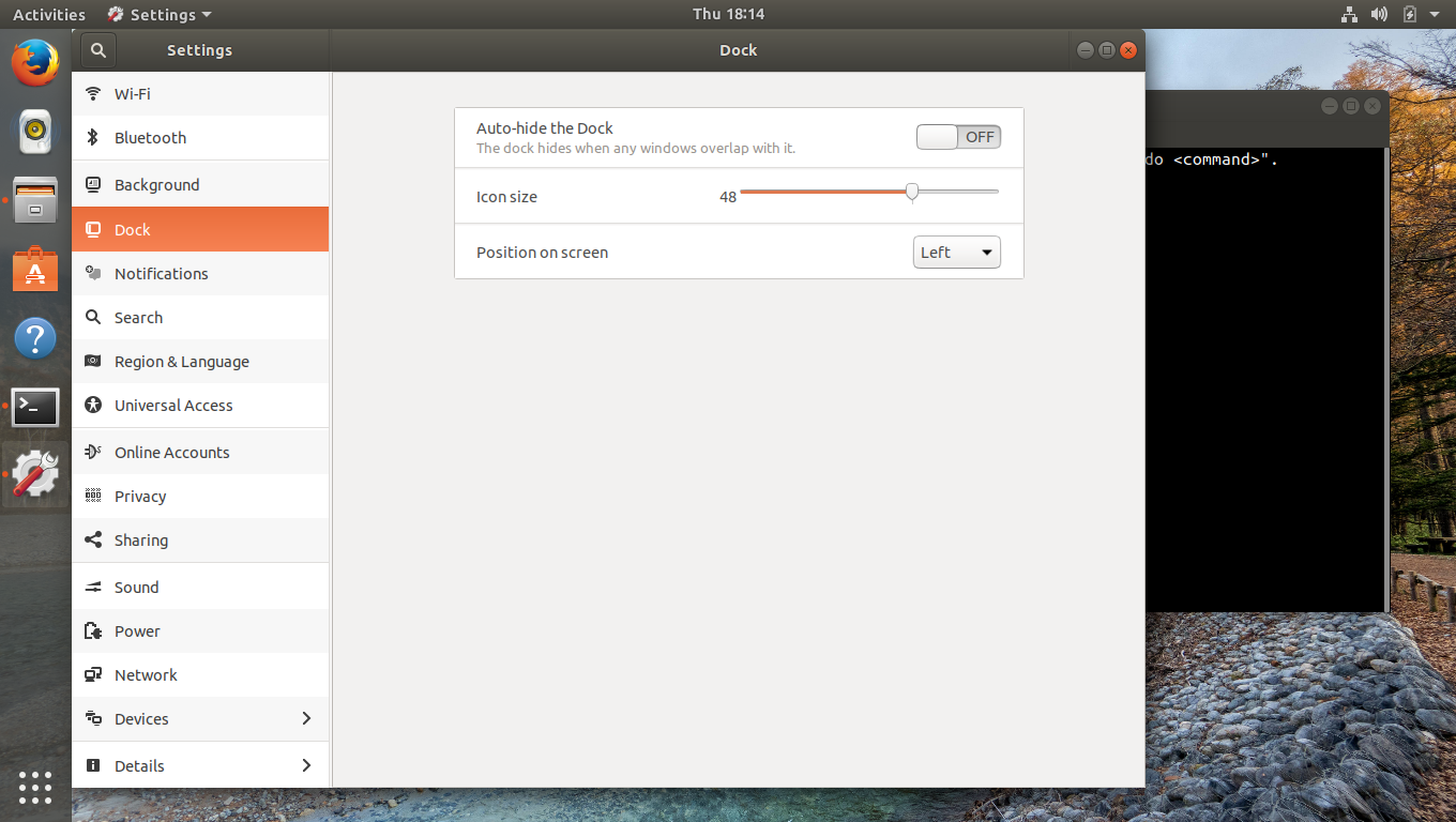 Ubuntu desktop screenshot: 17.10 settings