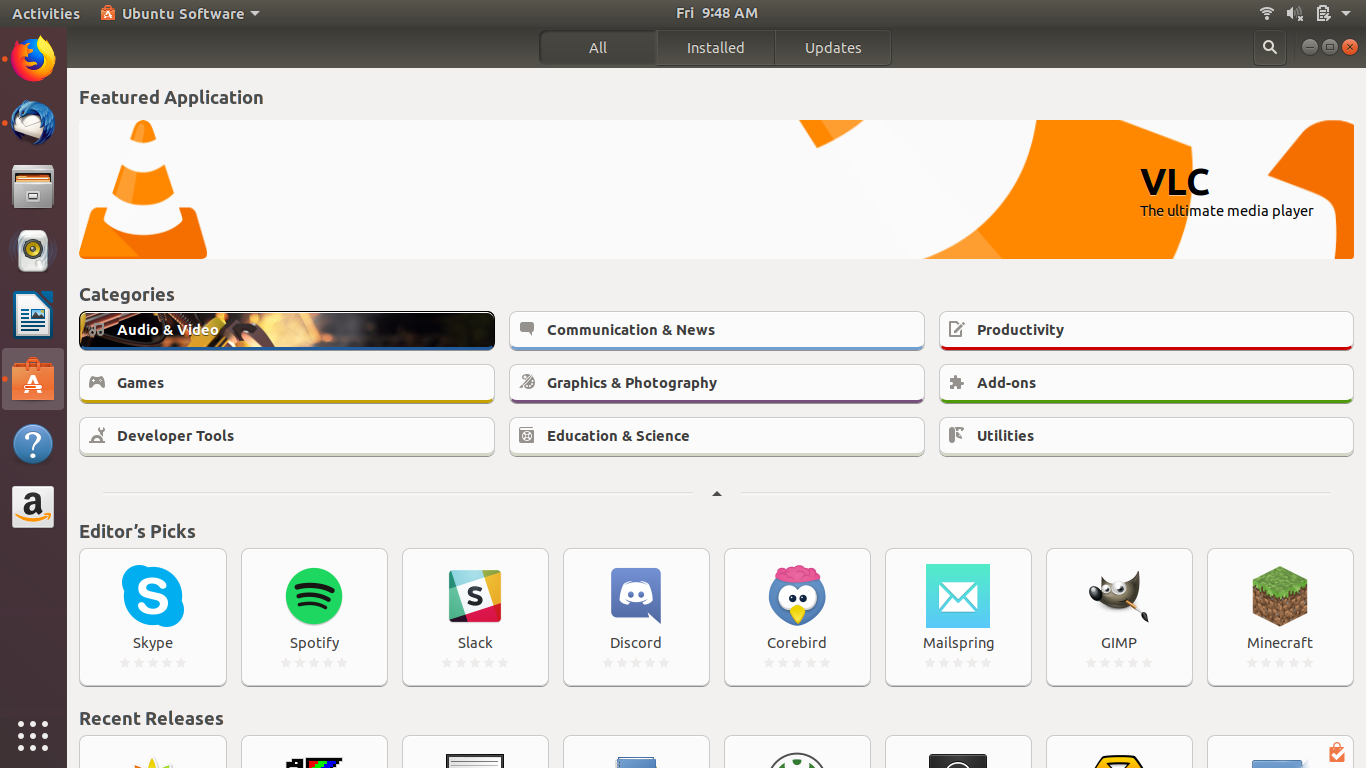 Ubuntu desktop screenshot: 18.04 software