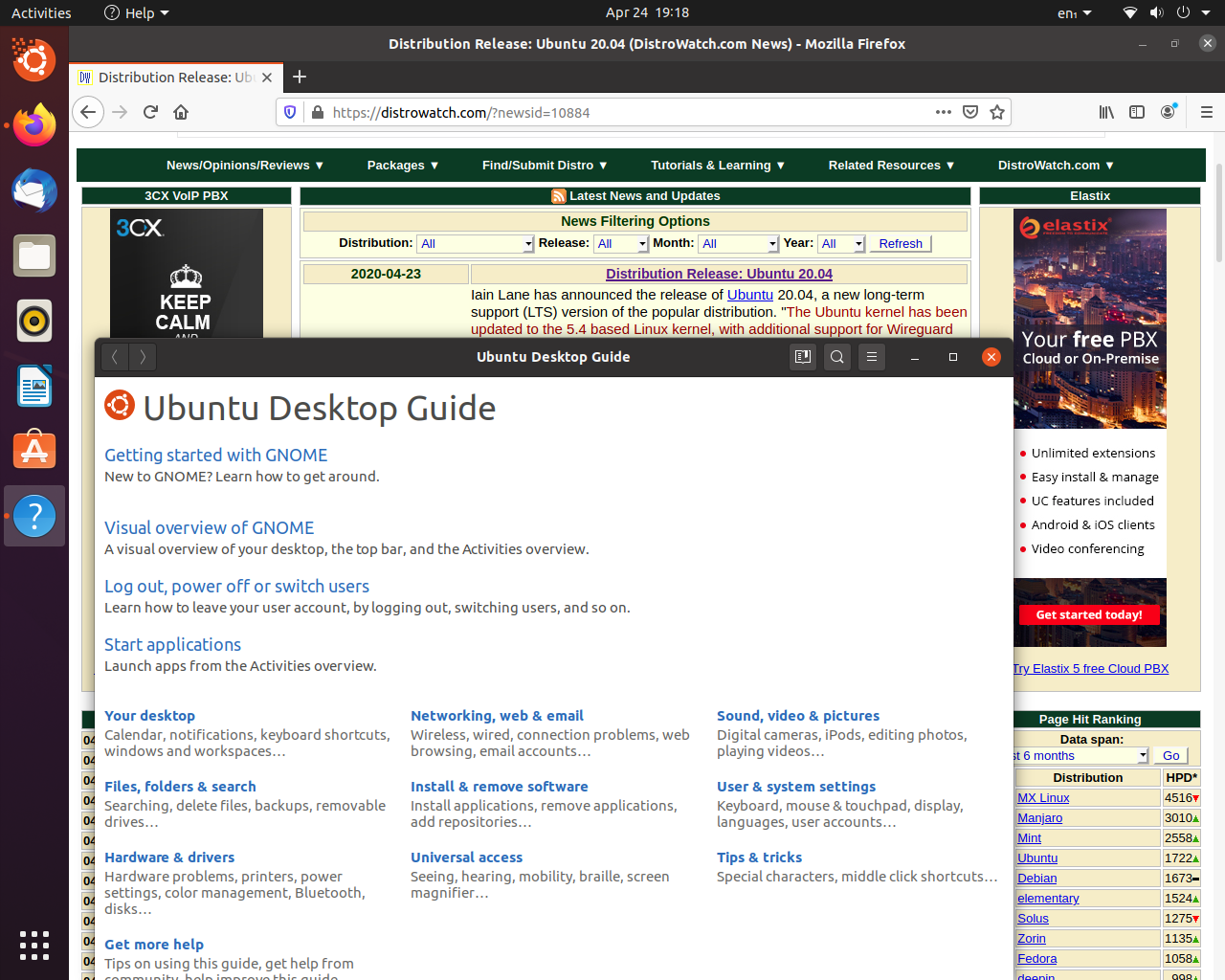 Ubuntu desktop screenshot: 20.04 help