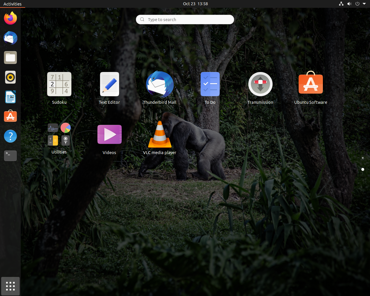 Ubuntu desktop screenshot: 20.10 application menu