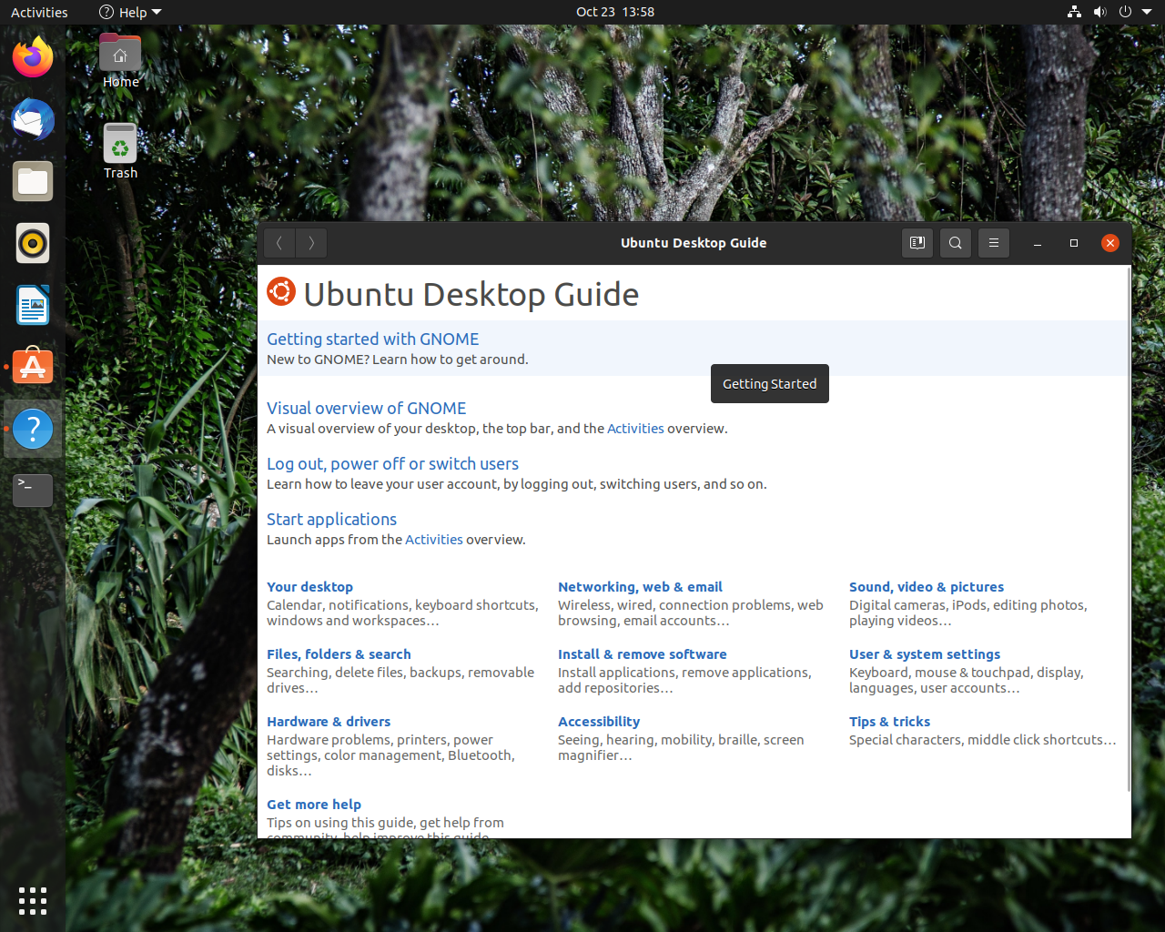 Ubuntu desktop screenshot: 20.10 help