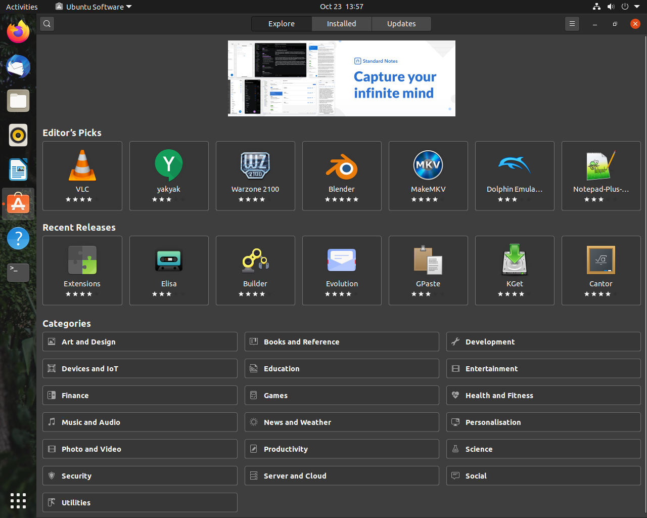Ubuntu desktop screenshot: 20.10 software